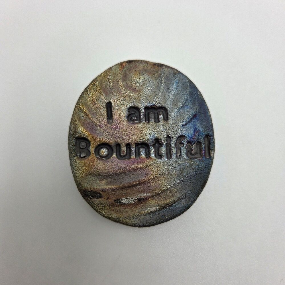 Vintage Kokopelli Raku Pottery Pocket Stone “I Am Bountiful” w/ Gift Bag - Picture 3 of 5